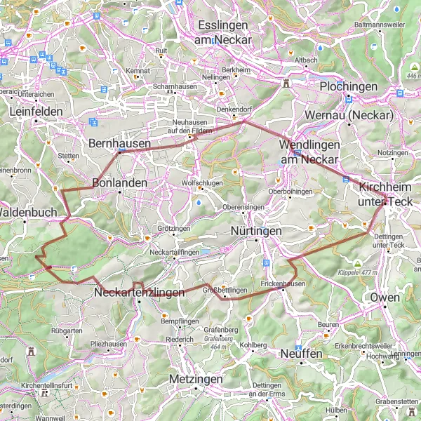 Karten-Miniaturansicht der Radinspiration "Panorama-Gravel-Tour durch die Schwäbische Alb" in Stuttgart, Germany. Erstellt vom Tarmacs.app-Routenplaner für Radtouren