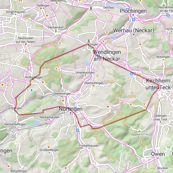Map miniature of "The Gravel Escape" cycling inspiration in Stuttgart, Germany. Generated by Tarmacs.app cycling route planner