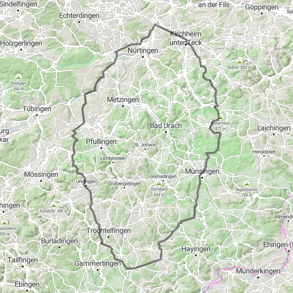 Karten-Miniaturansicht der Radinspiration "Epische Radtour durch die Schwäbische Alb" in Stuttgart, Germany. Erstellt vom Tarmacs.app-Routenplaner für Radtouren