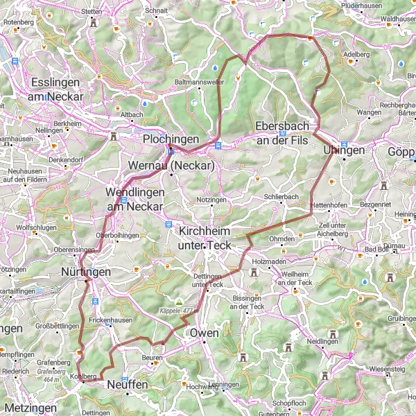 Karten-Miniaturansicht der Radinspiration "Herausfordernde Graveltour von Kohlberg nach Ersberg und Engelberg" in Stuttgart, Germany. Erstellt vom Tarmacs.app-Routenplaner für Radtouren