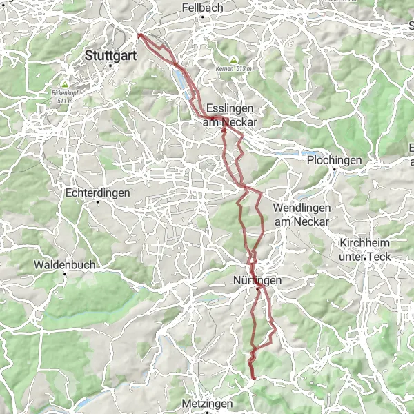 Karten-Miniaturansicht der Radinspiration "Gravel Tour um Stuttgart" in Stuttgart, Germany. Erstellt vom Tarmacs.app-Routenplaner für Radtouren
