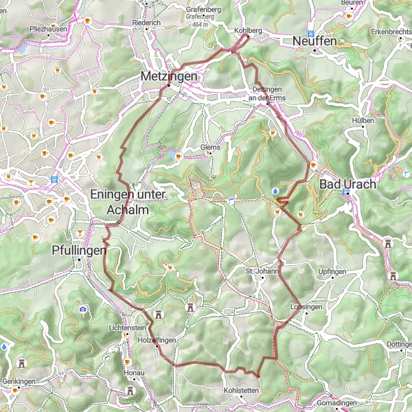 Karten-Miniaturansicht der Radinspiration "Gravelroute von Kohlberg nach Metzingen" in Stuttgart, Germany. Erstellt vom Tarmacs.app-Routenplaner für Radtouren