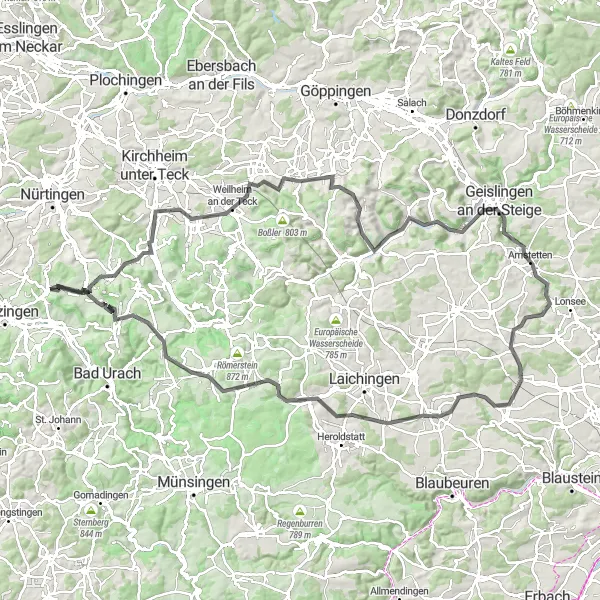 Karten-Miniaturansicht der Radinspiration "Road Trip um Stuttgart" in Stuttgart, Germany. Erstellt vom Tarmacs.app-Routenplaner für Radtouren