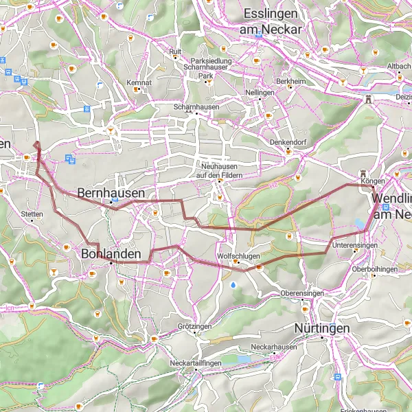 Karten-Miniaturansicht der Radinspiration "Durch Wald und Flur" in Stuttgart, Germany. Erstellt vom Tarmacs.app-Routenplaner für Radtouren