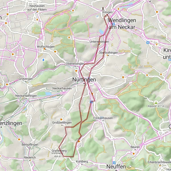 Karten-Miniaturansicht der Radinspiration "Grafenberg Circular Gravel Route" in Stuttgart, Germany. Erstellt vom Tarmacs.app-Routenplaner für Radtouren