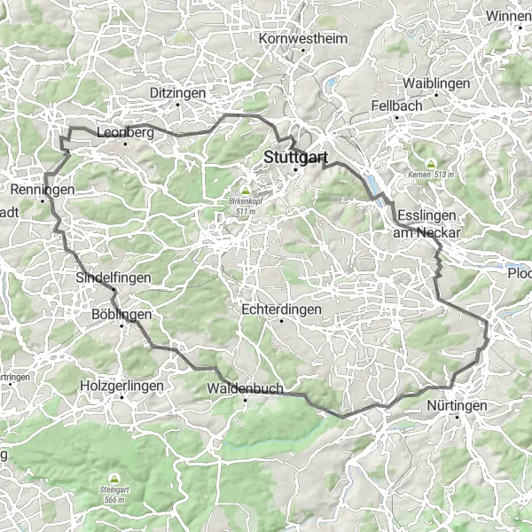 Karten-Miniaturansicht der Radinspiration "Panorama Tour" in Stuttgart, Germany. Erstellt vom Tarmacs.app-Routenplaner für Radtouren