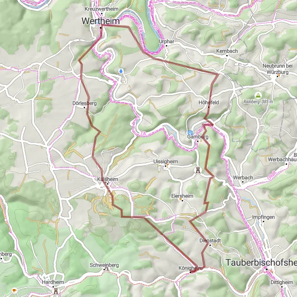 Map miniature of "The Hills of Külsheim" cycling inspiration in Stuttgart, Germany. Generated by Tarmacs.app cycling route planner