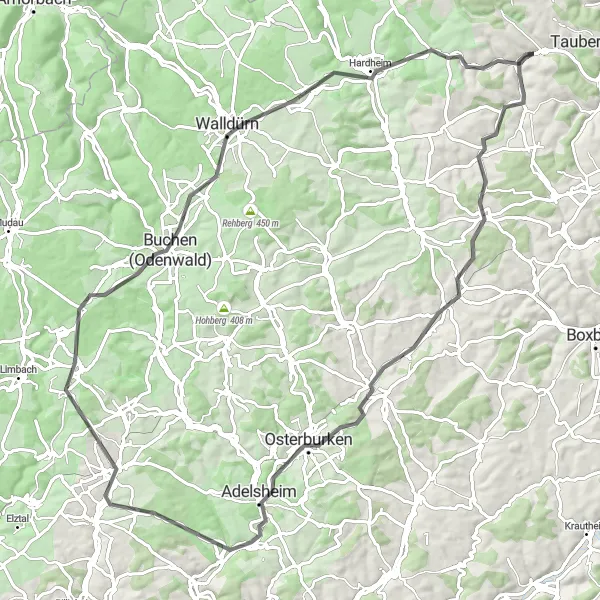 Karten-Miniaturansicht der Radinspiration "Die Odenwald Runde" in Stuttgart, Germany. Erstellt vom Tarmacs.app-Routenplaner für Radtouren