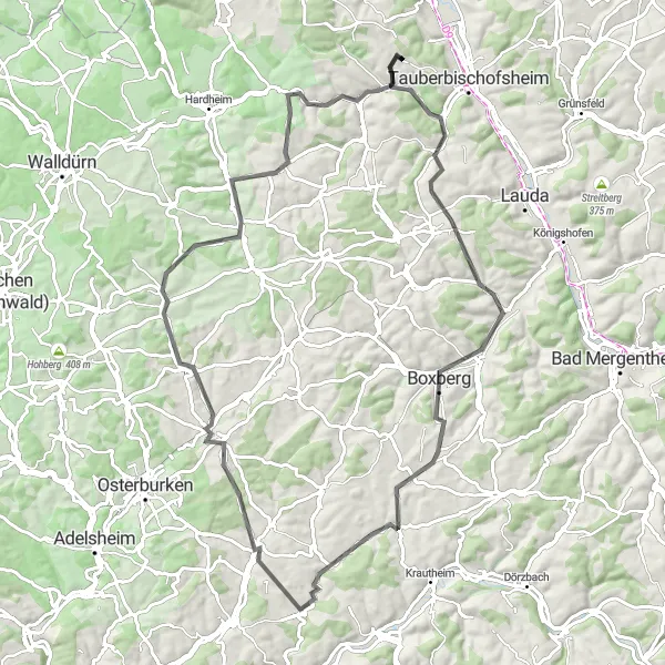 Map miniature of "Enchanting Hilltops Tour" cycling inspiration in Stuttgart, Germany. Generated by Tarmacs.app cycling route planner