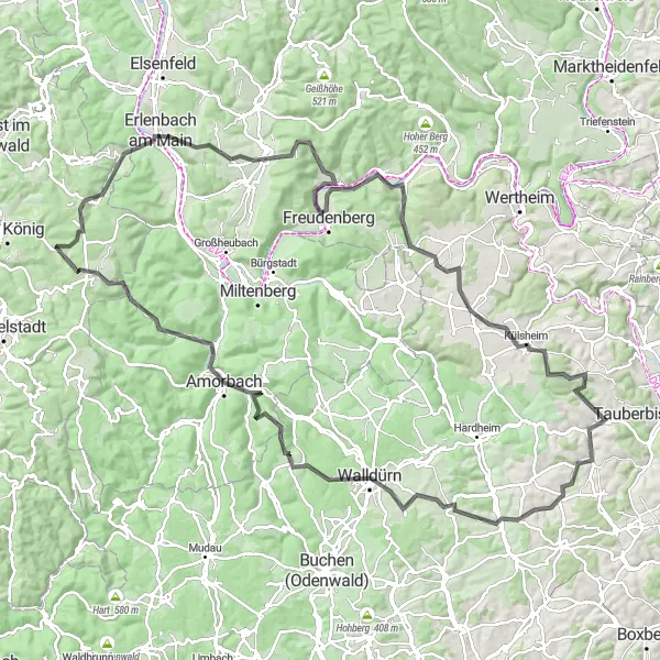 Karten-Miniaturansicht der Radinspiration "Abenteuerliche Road-Tour durch den Spessart" in Stuttgart, Germany. Erstellt vom Tarmacs.app-Routenplaner für Radtouren