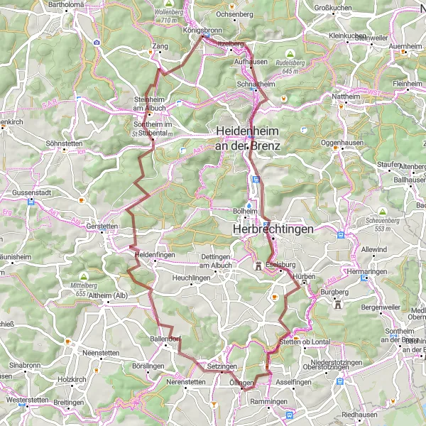 Karten-Miniaturansicht der Radinspiration "Entspannte Graveltour durch die Schwäbische Alb" in Stuttgart, Germany. Erstellt vom Tarmacs.app-Routenplaner für Radtouren