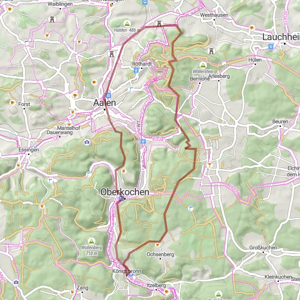 Map miniature of "Gravel Adventure - Aalen Exploration" cycling inspiration in Stuttgart, Germany. Generated by Tarmacs.app cycling route planner