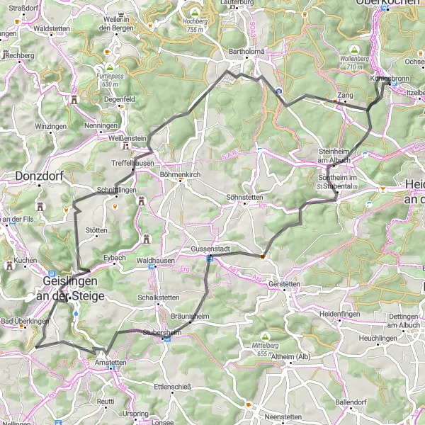Karten-Miniaturansicht der Radinspiration "Herausfordernde Rennradtour durch die Schwäbische Alb" in Stuttgart, Germany. Erstellt vom Tarmacs.app-Routenplaner für Radtouren