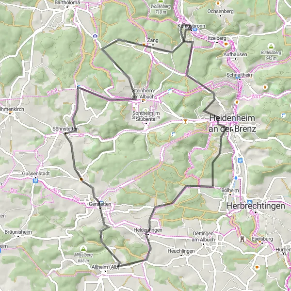 Karten-Miniaturansicht der Radinspiration "Radtour um Königsbronn mit beeindruckenden Ausblicken" in Stuttgart, Germany. Erstellt vom Tarmacs.app-Routenplaner für Radtouren