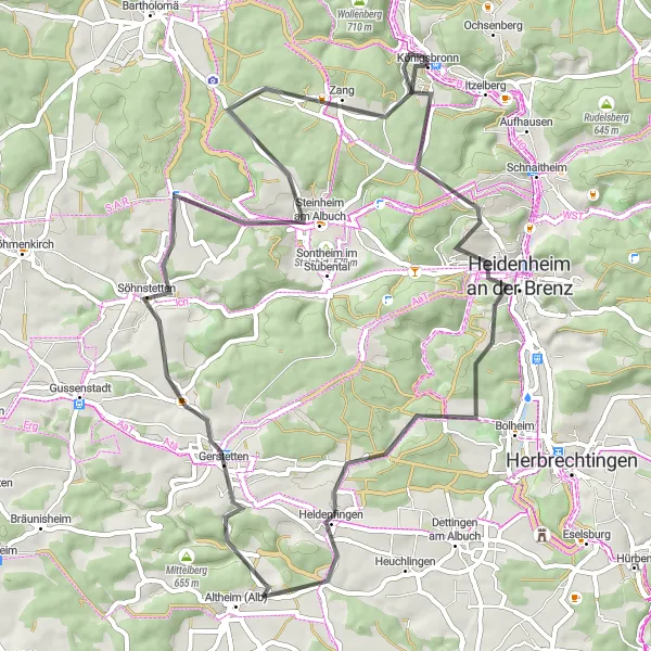 Map miniature of "Ottilienberg Loop" cycling inspiration in Stuttgart, Germany. Generated by Tarmacs.app cycling route planner