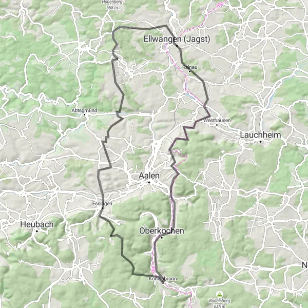 Karten-Miniaturansicht der Radinspiration "Radtour zu den kulturellen Highlights rund um Königsbronn" in Stuttgart, Germany. Erstellt vom Tarmacs.app-Routenplaner für Radtouren