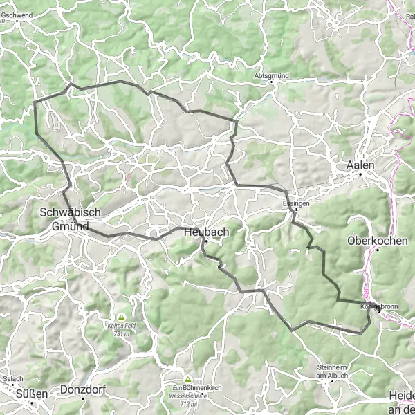 Karten-Miniaturansicht der Radinspiration "Radtour durch die malerische Landschaft rund um Königsbronn" in Stuttgart, Germany. Erstellt vom Tarmacs.app-Routenplaner für Radtouren
