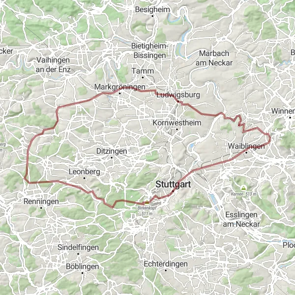 Karten-Miniaturansicht der Radinspiration "Abenteuerliche Graveltour durch Stuttgart" in Stuttgart, Germany. Erstellt vom Tarmacs.app-Routenplaner für Radtouren
