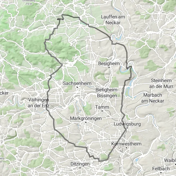 Karten-Miniaturansicht der Radinspiration "Hügelige Straßentour durch die schwäbischen Täler" in Stuttgart, Germany. Erstellt vom Tarmacs.app-Routenplaner für Radtouren