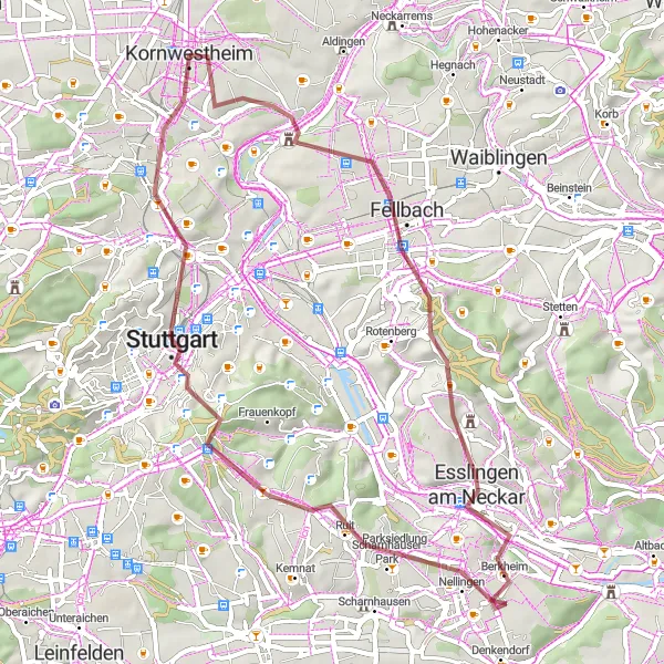 Karten-Miniaturansicht der Radinspiration "Von Hügeln und Weinbergen" in Stuttgart, Germany. Erstellt vom Tarmacs.app-Routenplaner für Radtouren