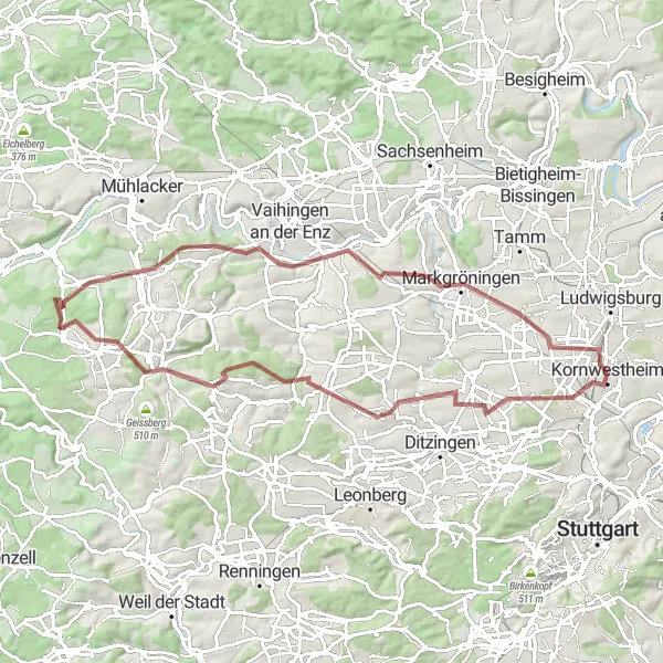 Karten-Miniaturansicht der Radinspiration "Durch Wald und Wiesen" in Stuttgart, Germany. Erstellt vom Tarmacs.app-Routenplaner für Radtouren