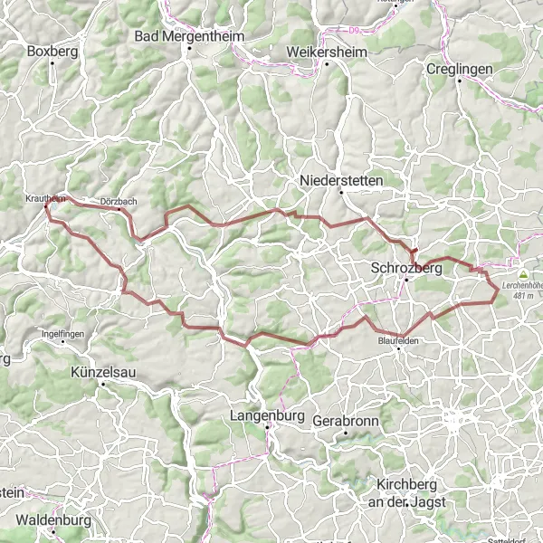 Karten-Miniaturansicht der Radinspiration "Gravelroute Klepsau-Schrozberg" in Stuttgart, Germany. Erstellt vom Tarmacs.app-Routenplaner für Radtouren