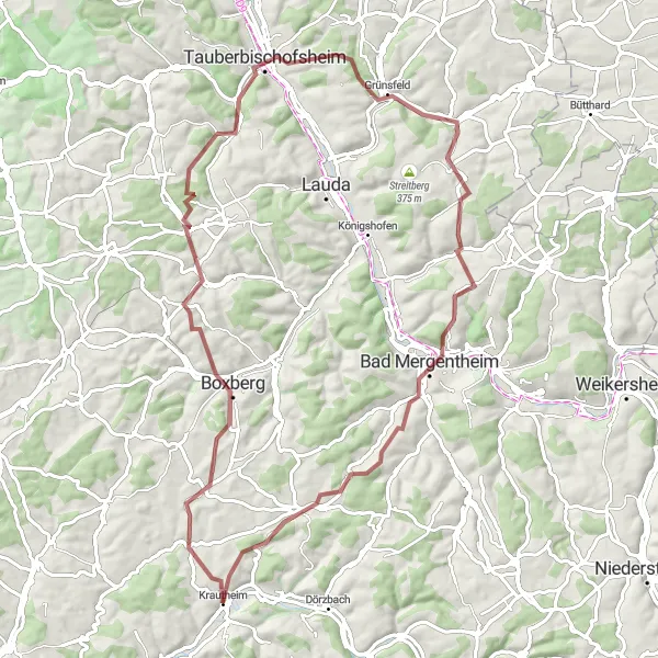 Karten-Miniaturansicht der Radinspiration "Abenteuerliche Gravel-Tour um Krautheim" in Stuttgart, Germany. Erstellt vom Tarmacs.app-Routenplaner für Radtouren