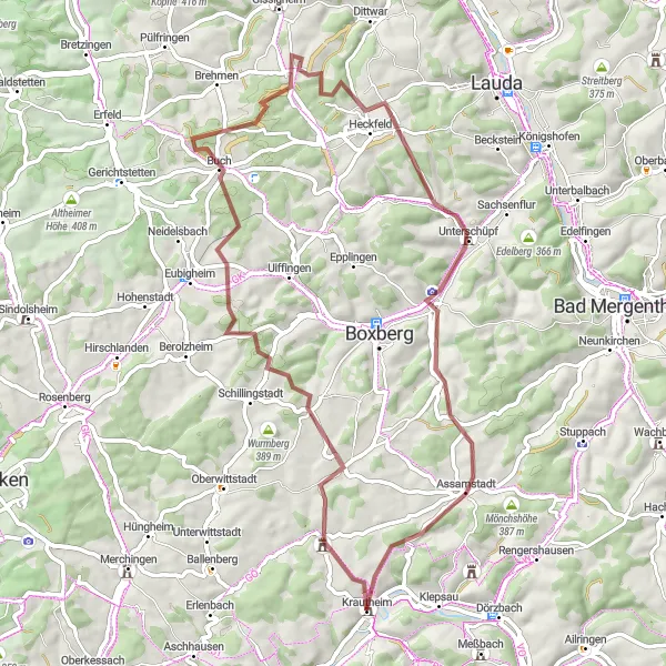Karten-Miniaturansicht der Radinspiration "Gravel-Radtour um Krautheim" in Stuttgart, Germany. Erstellt vom Tarmacs.app-Routenplaner für Radtouren