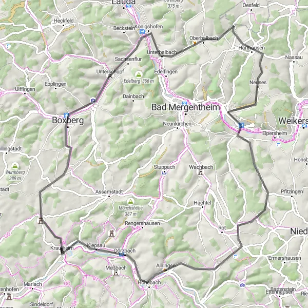 Karten-Miniaturansicht der Radinspiration "Roadtour Boxberg-Igersheim" in Stuttgart, Germany. Erstellt vom Tarmacs.app-Routenplaner für Radtouren