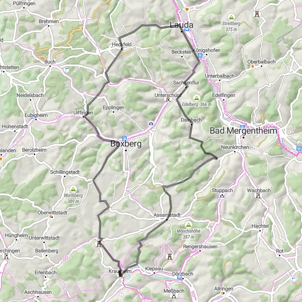 Map miniature of "Beautiful Vineyards and Historic Towns" cycling inspiration in Stuttgart, Germany. Generated by Tarmacs.app cycling route planner