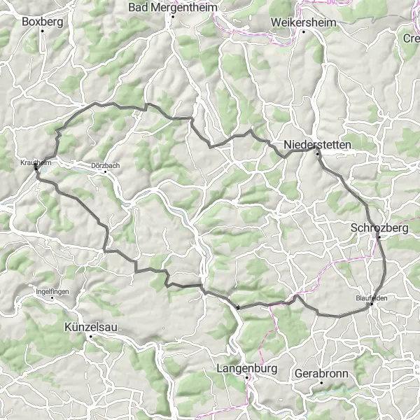 Map miniature of "Jagstradtour" cycling inspiration in Stuttgart, Germany. Generated by Tarmacs.app cycling route planner