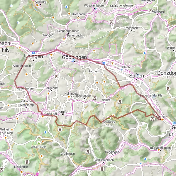 Karten-Miniaturansicht der Radinspiration "Gravel-Tour durch Bad Boll - Gingen an der Fils" in Stuttgart, Germany. Erstellt vom Tarmacs.app-Routenplaner für Radtouren