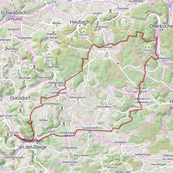 Map miniature of "The Ultimate Gravel Challenge" cycling inspiration in Stuttgart, Germany. Generated by Tarmacs.app cycling route planner