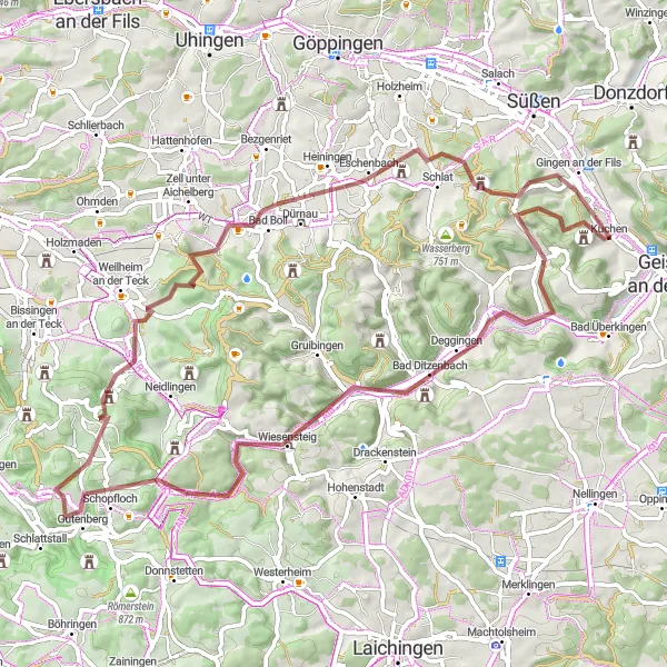 Map miniature of "Historic Gravel Ride" cycling inspiration in Stuttgart, Germany. Generated by Tarmacs.app cycling route planner