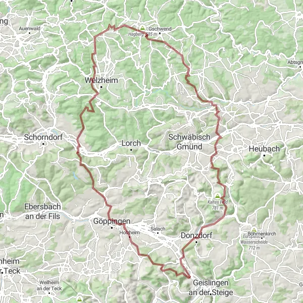 Karten-Miniaturansicht der Radinspiration "Abenteuerliche Graveltour von Kuchen aus" in Stuttgart, Germany. Erstellt vom Tarmacs.app-Routenplaner für Radtouren