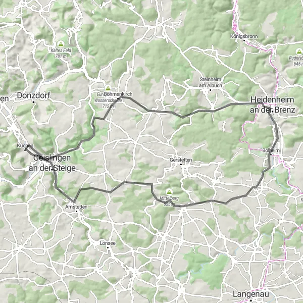 Map miniature of "The Scenic Road Tour" cycling inspiration in Stuttgart, Germany. Generated by Tarmacs.app cycling route planner