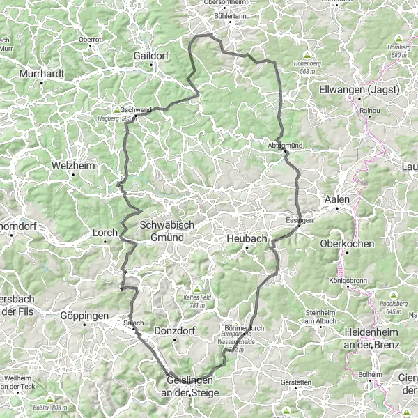 Karten-Miniaturansicht der Radinspiration "Eindrucksvolle Straßentour ab Kuchen" in Stuttgart, Germany. Erstellt vom Tarmacs.app-Routenplaner für Radtouren