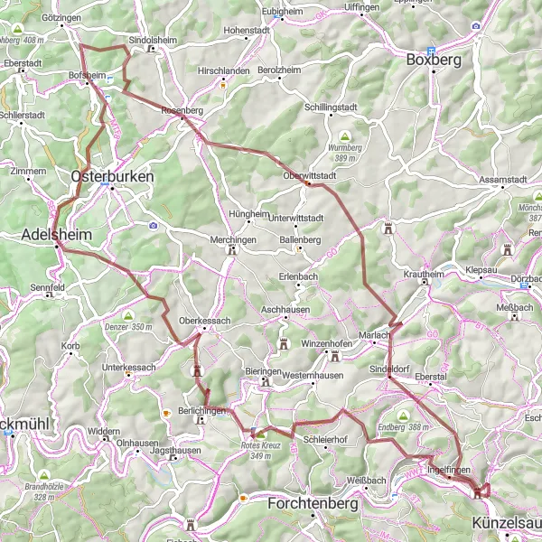 Map miniature of "Gravel Adventure: Hidden Gems and Stunning Landscapes" cycling inspiration in Stuttgart, Germany. Generated by Tarmacs.app cycling route planner