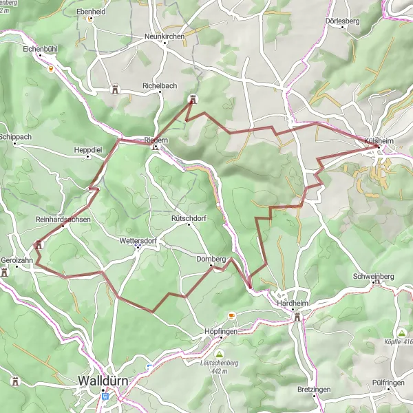 Map miniature of "Gravel Cycling Adventure to Kleinkastell Haselburg" cycling inspiration in Stuttgart, Germany. Generated by Tarmacs.app cycling route planner