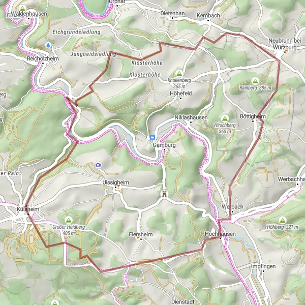 Map miniature of "Külsheim to Großer Heidberg Gravel Loop" cycling inspiration in Stuttgart, Germany. Generated by Tarmacs.app cycling route planner