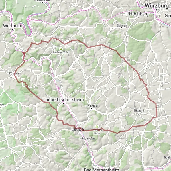 Map miniature of "Off-road Adventure - Külsheim Gravel Trail" cycling inspiration in Stuttgart, Germany. Generated by Tarmacs.app cycling route planner