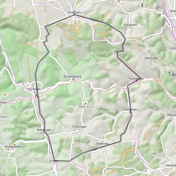 Map miniature of "Shorter Road Cycling Route to Galgenberg" cycling inspiration in Stuttgart, Germany. Generated by Tarmacs.app cycling route planner