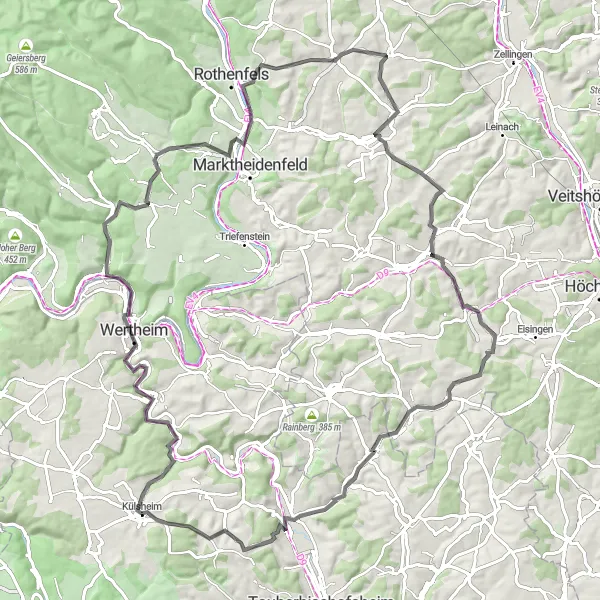 Karten-Miniaturansicht der Radinspiration "100 km Road Cycling Adventure ab Külsheim" in Stuttgart, Germany. Erstellt vom Tarmacs.app-Routenplaner für Radtouren