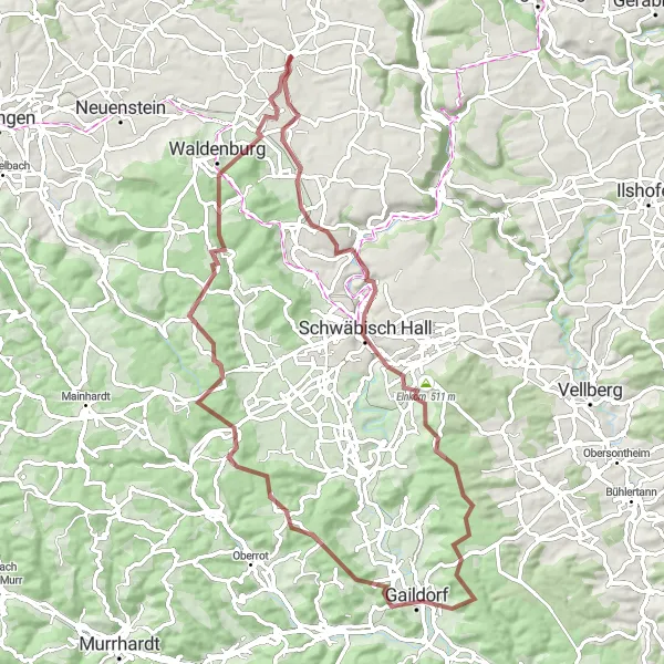Karten-Miniaturansicht der Radinspiration "Gravel-Tour durch Schwäbisch Hall" in Stuttgart, Germany. Erstellt vom Tarmacs.app-Routenplaner für Radtouren