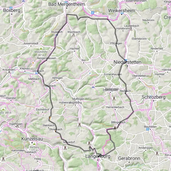 Map miniature of "The Medieval Treasures" cycling inspiration in Stuttgart, Germany. Generated by Tarmacs.app cycling route planner