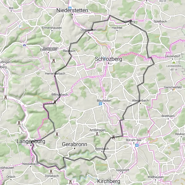 Karten-Miniaturansicht der Radinspiration "Burgen und Schlösser Rundfahrt" in Stuttgart, Germany. Erstellt vom Tarmacs.app-Routenplaner für Radtouren