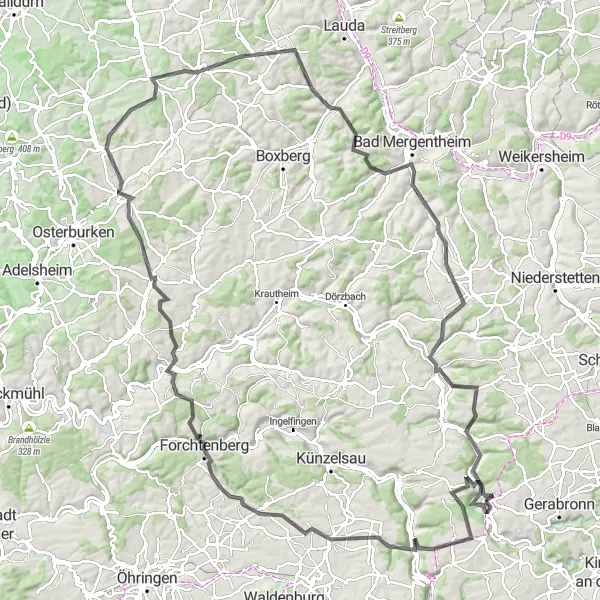 Map miniature of "The Countryside Tour" cycling inspiration in Stuttgart, Germany. Generated by Tarmacs.app cycling route planner
