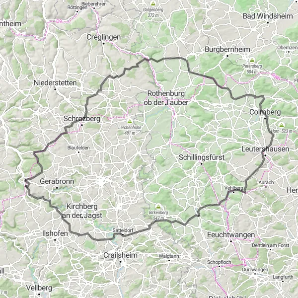 Karten-Miniaturansicht der Radinspiration "Romantische Straße Rundkurs" in Stuttgart, Germany. Erstellt vom Tarmacs.app-Routenplaner für Radtouren