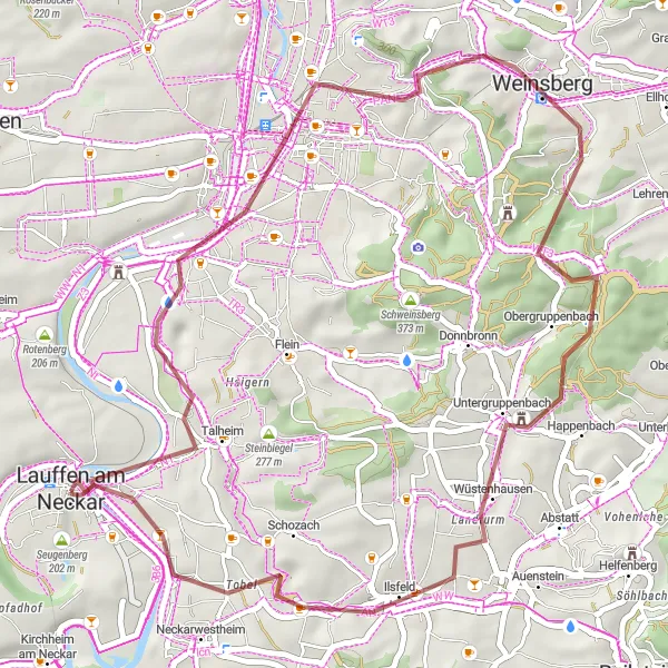 Karten-Miniaturansicht der Radinspiration "Gravelabenteuer um Heilbronn" in Stuttgart, Germany. Erstellt vom Tarmacs.app-Routenplaner für Radtouren