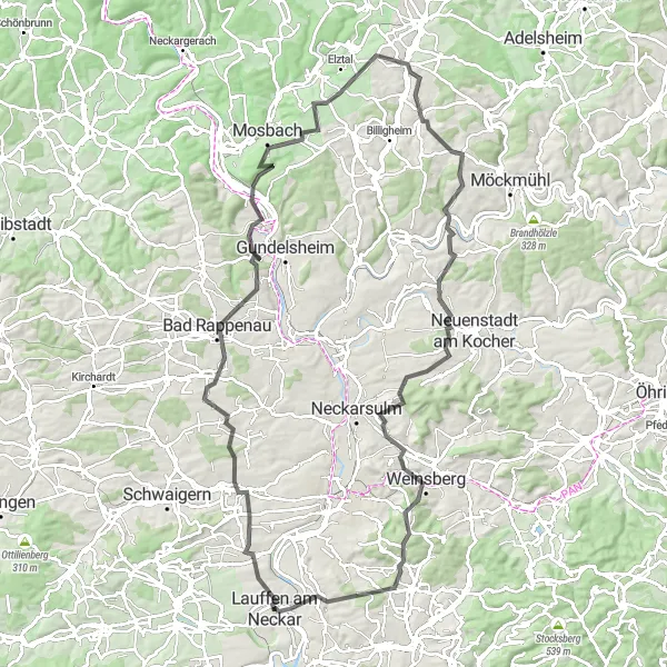 Karten-Miniaturansicht der Radinspiration "Tour um Lauffen am Neckar" in Stuttgart, Germany. Erstellt vom Tarmacs.app-Routenplaner für Radtouren